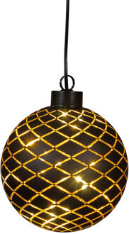 Anna's Collection Verlichte kerstbal - goud?- D10 cm?- Diamant patroon - 8 LED lampjes - warm-wit - batterij
