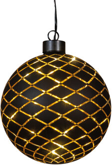 Anna's Collection Verlichte kerstbal - goud?- D12 cm?- Diamant patroon - 10 LED lampjes - warm-wit Goudkleurig