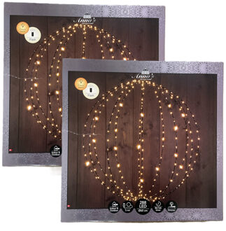 Anna's Collection Verlichte kerstbal hangdecoratie - 2x - D60 cm - 288 led - 24 flash lampjes - warm wit - metaal
