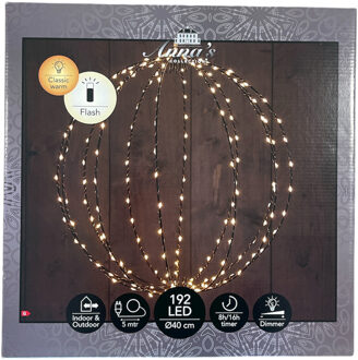 Anna's Collection Verlichte kerstbal hangdecoratie - D40 cm - 129 led - 24 flash lampjes - warm wit -?metaal Zwart