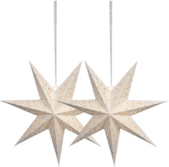 Anna's Collection Verlichte kerstster - 2x - wit - D38 m - papier - LED - warm wit - steady light - timer - binnen