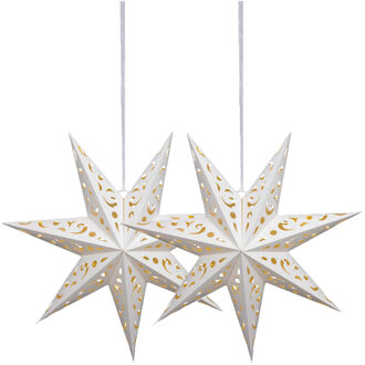 Anna's Collection Verlichte kerstster - 2x - wit - D58 m - papier - LED - warm wit - steady light - timer - binnen