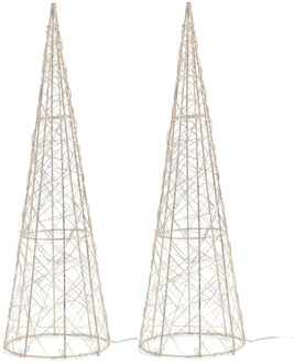 Anna's Collection Verlichte LED kegel kerstbomen - 2x st - goud - H40 cm - timer