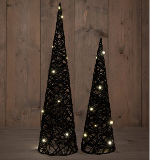 Anna's Collection Verlichte LED kegel kerstbomen - 2x st - zwart - H40 en H60 cm - kunststof