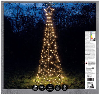 Anna's Collection Vlaggenmast kerstboom met ster - kerstverlichting - 236 leds - H200 cm - warm wit