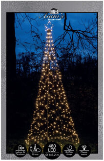 Anna's Collection Vlaggenmast kerstboom met ster - kerstverlichting - 480 leds - 320 cm - warm wit