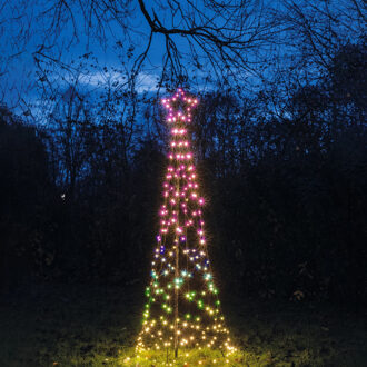 Anna's Collection Vlaggenmast kerstboom met ster - verlicht - H200 cm - 236 led lampjes - kleurveranderend Multi