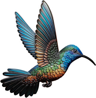 Anna's Collection Wanddecoratie Kolibrie vogel - kleurenmix - 39 cm - metaal - muurdecoratie/schutting/tuin