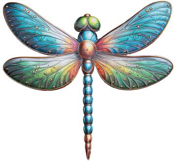 Anna's Collection Wanddecoratie libelle - kleurenmix - 37 x 42 cm - metaal - muurdecoratie/schutting/tuin