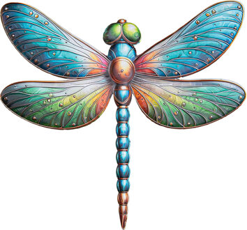 Anna's Collection Wanddecoratie libelle - kleurenmix - 37 x 42 cm - metaal - muurdecoratie/schutting/tuin