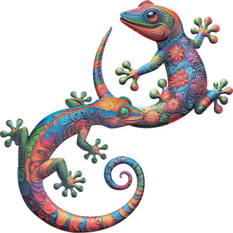 Anna's Collection Wanddecoratie set Gecko hagedis - 2x stuks - kleurenmix - metaal - muur/schutting/tuin