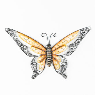 Anna's Collection Wanddecoratie vlinder - oranje - 36 x 21 cm - metaal - muurdecoratie/schutting