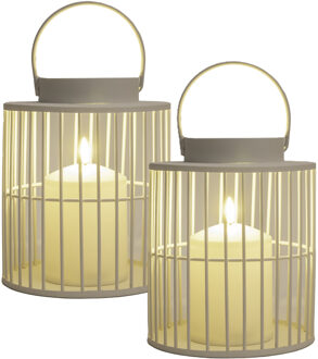 Anna's Collection Windlicht/kaarsenhouder buiten lantaarn - 2x- wit - 15 x 18 cm - metaal - Incl. LED kaars