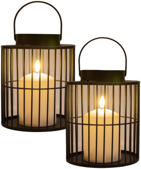 Anna's Collection Windlicht/Kaarsenhouder buiten lantaarn - 2x - zwart - 15 x 18 cm - metaal - Incl. LED kaars
