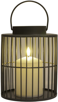 Anna's Collection Windlicht/kaarsenhouder buiten lantaarn - antraciet grijs - 15 x 18 cm - metaal - Incl. LED kaars