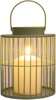 Anna's Collection Windlicht/kaarsenhouder buiten lantaarn - groen - 15 x 18 cm - metaal - Incl. LED kaars