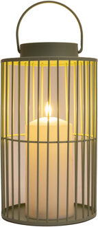 Anna's Collection Windlicht/kaarsenhouder buiten lantaarn - groen - 15 x 26 cm - metaal - Incl. LED kaars