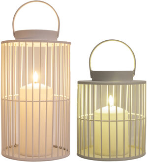 Anna's Collection Windlicht/kaarsenhouder met LED kaars - 2x stuks - wit - buiten lantaarn - metaal