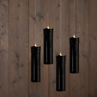 Anna's Collection Zwevende LED kaarsen - 4x st - zwart - 18 x 5 cm - toverstaf afstandsbediening - zweefkaars