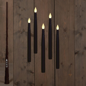 Anna's Collection Zwevende LED kaarsen - 5x stuks - zwart - 28 cm - magische toverstaf - afstandsbediening
