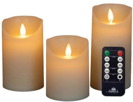 Anna's Ecollection Stompkaarsen - 3 stuks - LED - creme Wit
