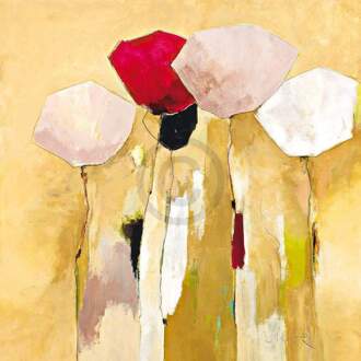 Anne L. Strunk - White Flowers With Red 1 Kunstdruk 98x98cm