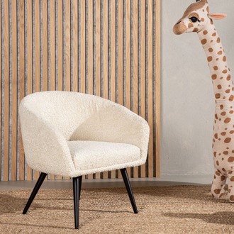 Annika kinderfauteuil teddy gebroken wit – met zwarte poten