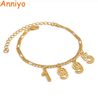 Anniyo Custom Digital Jewelry English Number Anklet Birthday Gift Personalized Birth Year Foot Chains Women Mom Girls #214706