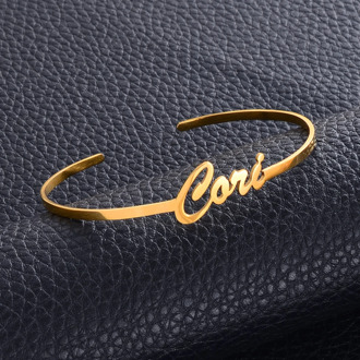 Anniyo Customize Bangle for Baby Kids,Personalized Name Cuff Bracelets Jewelry Gold Color stainless Steel Birthday Gifts #161121