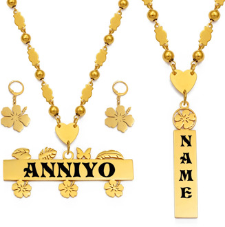 Anniyo Customize Capital Letters Necklace Earrings Set Women Men Girs,Personalized Guam Hawaiian Chuuk Kiribati Jewelry #150121B