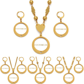 Anniyo Customize Name Jewelry Sets Necklace Earrings for Mom Women Girl Personalise Letter Gift/Production time 7-15 day #107521