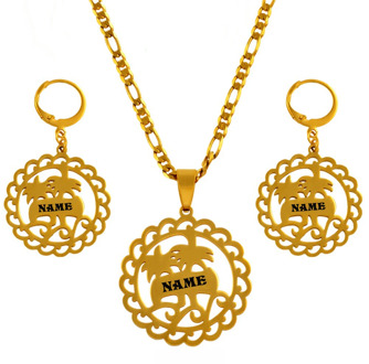 Anniyo Customize Name Necklaces Earrings sets Hawaiian Coconut Tree Personalized Name Jewelry Customize Letters Guam #057321