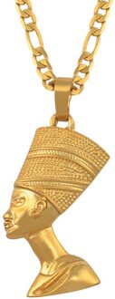 Anniyo Egyptische Koningin Nefertiti Hanger Kettingen Vrouwen Mannen Sieraden Zilveren Kleur/Goud Kleur Sieraden Afrikaanse #163506 gouden kleur / 50cm of 19.7duim