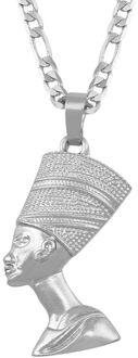 Anniyo Egyptische Koningin Nefertiti Hanger Kettingen Vrouwen Mannen Sieraden Zilveren Kleur/Goud Kleur Sieraden Afrikaanse #163506 zilvere kleur / 40cm of 15.7duim