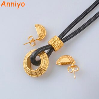 Anniyo Kleine Ethiopische Sieraden Set Voor Baby/Meisjes Touw Ketting En Oorbel Gouden Kleur Afrikaanse Eritrean Habesha #085706