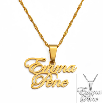 Anniyo Personalized Name Cursive Pendant Necklaces Customize Wife and Husband Name Custom Necklaces Jewelry Wedding Gift #133121