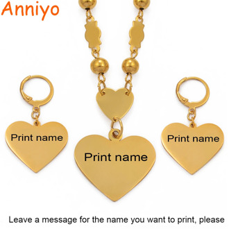 Anniyo Personalized Name Heart Pendant Earrings Beads Chain Marshall Islands Jewelry Micronesia Customize Carving Letter #099121