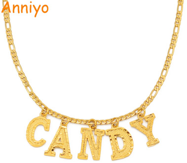 Anniyo (Up to 5 letter) Customize Capital Letters Pendant Necklaces,Personalized Name Gold Color Jewelry Women Girls #211406