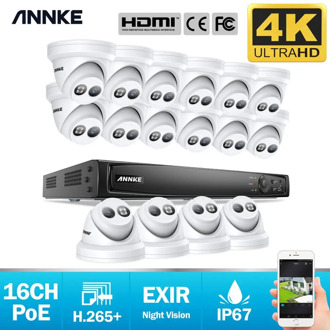 ANNKE 16CH 4K Ultra HD POE Network Video Security System 8MP H.265+ NVR With 16X 8MP 30m EXIR Night Vision Waterproof IP Camera