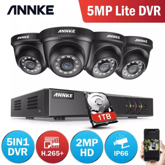 ANNKE 4CH H.265+ 5MP Lite CCTV System DVR 4pcs 2.0MP IR Night Vision Security Dome Cameras 1080P Video Surveillance Kit