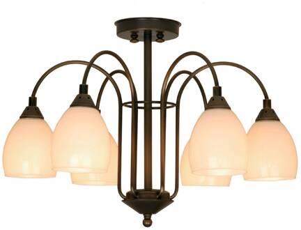 ANNO 1900, stijlvolle 6-lichts plafondlamp gebronsd messing, wit