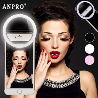 Anpro LED Mobiele Telefoon Selfie Licht Clip-On Lamp Draagbare LED Flash Licht Invullen Foto Camera Voor Iphone Smartphone roze / wit