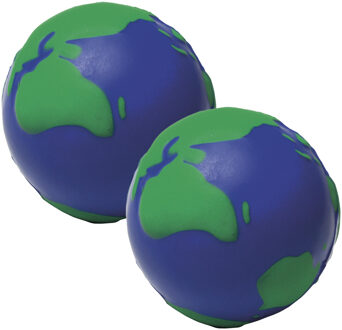 Anti- 2x -stress bal - wereldbol - 6,5 cm - PU schuim - knijp stressbal