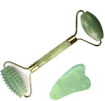 Anti Aging Natural Jade Roller for face and Gua Sha Massage Tool Set Therapy Facial Roller with Double Neck Slimming Massager