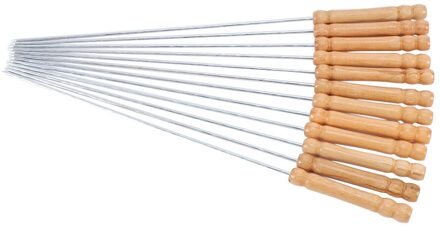 Anti-Brandwonden Resuable Gebraden Stok Keuken Gereedschap Kabob Naald Bbq Spies Met Houten Handvat Voor Outdoor Barbecue Picknick 12stk