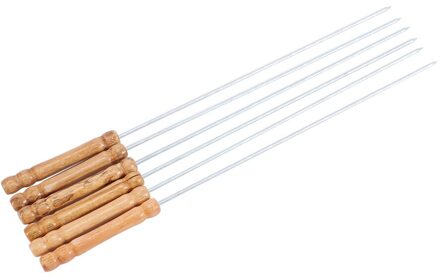 Anti-Brandwonden Resuable Gebraden Stok Keuken Gereedschap Kabob Naald Bbq Spies Met Houten Handvat Voor Outdoor Barbecue Picknick 6stk