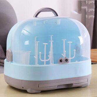 Anti Dust Baby Flessen Opbergdoos Droogrek Plastic Servies Dry Case Schoonmaken Droger Afdruiprek Opslag Container blauw