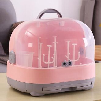 Anti Dust Baby Flessen Opbergdoos Droogrek Plastic Servies Dry Case Schoonmaken Droger Afdruiprek Opslag Container roze