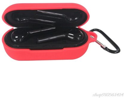 Anti-Slip Schokbestendig Siliconen Beschermhoes Volledige Cover Met Karabijnhaak Voor Huawei Freebuds Lite/Flypods Lite Oortelefoon O20 20 Rood