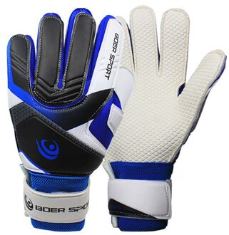 Anti-slip Tiener mannen Professionele Doelman 5 Vinger Bescherming Handschoenen Verdikte Latex Voetbal Goalie Doel 2 Kleuren blauw / L